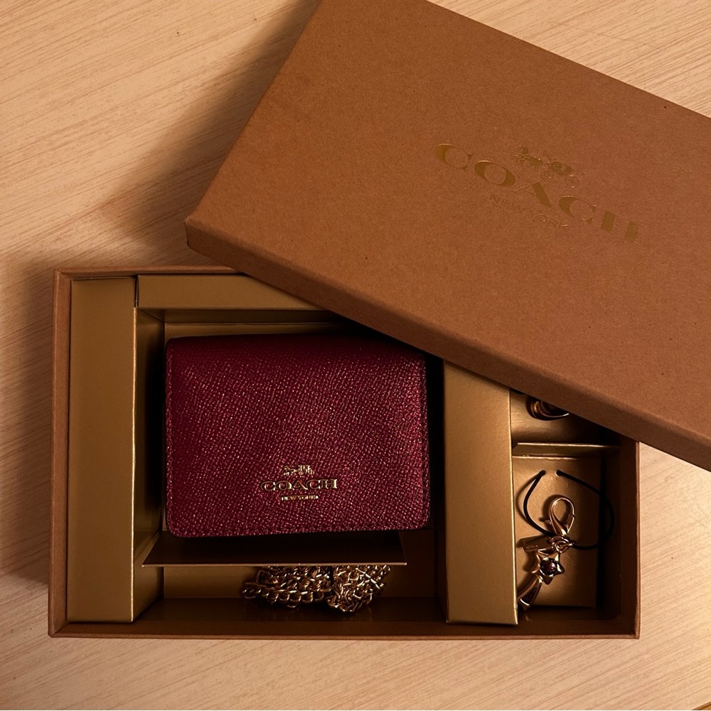 Coach Black Cherry Mini Wallet on Chain